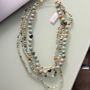 Park Lane Multi-Strand Beaded Necklace in Green and Cream